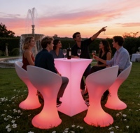 Mobilier Lumineux d'Extérieur pour Jardin, Terrasse, Événements, Fêtes, Boîtes de Nuit et Hôtels - Ensemble Table, Chaise et Tabouret en Plastique avec Éclairage LED RGB