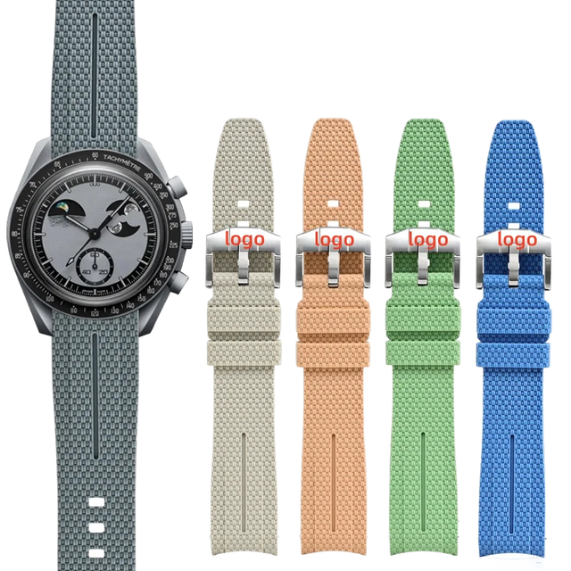 Curved Ends Breathable Elastic Silicone 20mm Sport Replacement Watch Band Soft Rubber Straps for OmegaXswatch