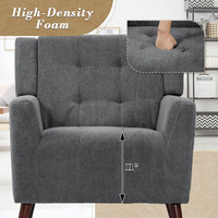 Fauteuil d'appoint moderne en tissu avec coussin confortable et rembourré pour petits espaces, chambre/salon, pieds en bois massif