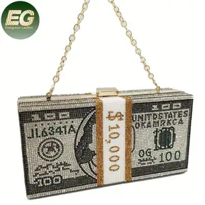 LEB1334 $10000 de dinero dólar bill bolso de diamantes de imitación boda fiesta nupcial para mujer cristal embrague bolsas