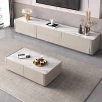 Meuble TV de luxe moderne avec plateau en ardoise blanche et ensemble table basse en bois pour salon
