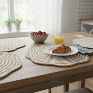 15 Inch Modern Floral Design Eco-Friendly Customizable Machine Made Hand Washable Jute and Cotton Braid <b>Table</b> <b>Mats</b> for Home Use - Product Image 3