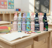 Termo de Acero Inoxidable con Alto Valor Estético, Taza Portátil con Pajita para Niñas, Botella de Vacío con Asa y Estampado para la Escuela