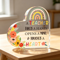 Bloc acrylique transparent personnalisé en forme de cœur, imprimé UV, cadeau de remise de diplôme pour enseignant, souvenir d'appréciation, thème minimaliste, pour bureau