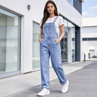 Salopette en jean bleu slim, taille mi-haute, coupe droite, style urbain pour le quotidien