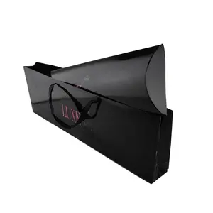 Роскошная упаковочная коробка для волос и сумки, черная глянцевая ламинированная подушка в форме с ручкой и пользовательским логотипом