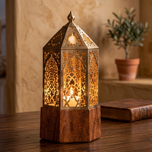 Moroccan Iron LED <b>Lantern</b> Handmade Hollow Metal Candle Holder <b>Battery</b> <b>Powered</b> Table Lamp Antique Eco-Friendly Home Decoration - Product Image 2