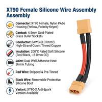 Cable XT90 Hembra de 8AWG, 200C, Silicona, Alta Temperatura, Alta Corriente, Rojo y Negro, para Coche RC, Bricolaje, Longitud Personalizada, Inversor Solar
