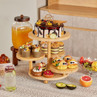 Support à gâteau rond en bambou éco-responsable à 4 niveaux avec taille personnalisable pour la présentation sur table de desserts pour les célébrations d'anniversaire et de mariage
