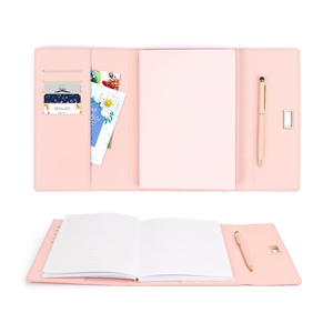 Tùy chỉnh A5 Tạp Chí máy tính xách tay da màu hồng Bìa Đại Học Cai Trị lót máy tính xách tay với chủ thẻ bút Side Pocket gấp cho các trường học - Product Image 4