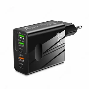 65W PD快速充电器欧盟美国英国2 type-c 3 USB 5端口快速充电适配器手机旅行壁式充电器适用于iPhone 15