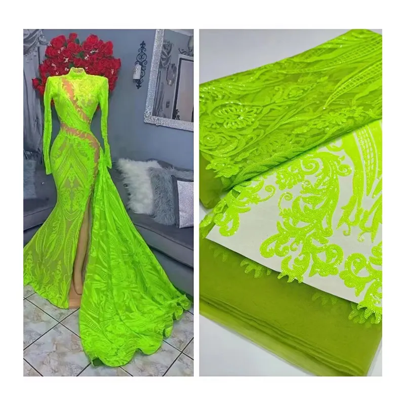 Mode luxe africain nigérian Sequin broderie mariée soirée doux soie dentelle Tulle maille tissu pour robe de mariée