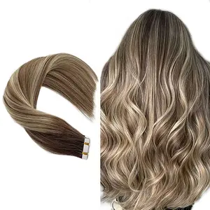 Best Choices 40 pcs 100g Balayage Brown Golden Highlighted Bleached 22 inch Seamless Straight tape in human hair