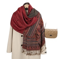 Écharpe en Voile Jacquard Ethnique avec Gland Rétro Châle Pashmina en Coton pour Musulman Parfaite pour l'Hiver Nouvelle Arrivée Printemps