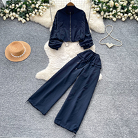 Ensemble pantalon large et veste zippée à manches longues pour femme, style décontracté, idéal pour l'automne