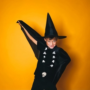 Cape de sorcière noire, Costume d'halloween, Cape de magicien, chapeau pour enfants - Product Image 1