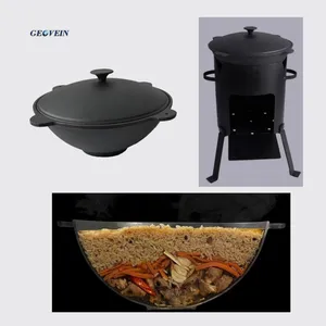 22 L Cast Iron Kazan Uzbeki Tatar Dish Plov Pot For Camping Cooking