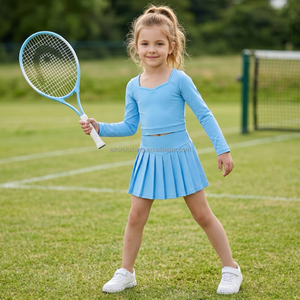 Wholesale Girls Yoga <b>Set</b> Nylon Spandex <b>Long</b> Sleeve <b>Top</b> Pleated <b>Skirt</b> Custom Color Bulk Order Custom Color Size - Product Image 2