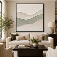 Peinture à l'huile abstraite texturée bio, vert sauge neutre, toile ondulée, art mural pour hôtel, villa, décoration de salon