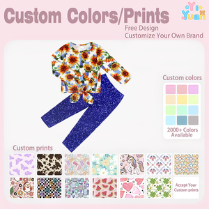 Grazioso Completo Coordinato a Due Pezzi per Bambina, Stampa Floreale Acquerello Personalizzata, Top a Maniche Lunghe con Dettaglio Fiocco, Leggings Scintillanti - Product Image 3