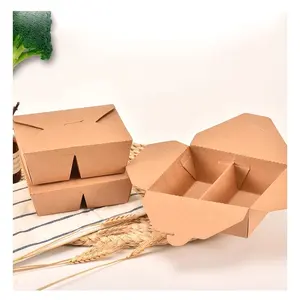 Wholesale Biodegradable To Go Paper Packing Box Custom Logo Wax Coated Lunch Box Disposable Takeout Fast Food Packaging Box