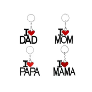 Porte-clés avec lettres en émail en forme de cœur, accessoire fantaisie, pendentif avec inscription I Love MOM PAPA et PAPA, bijoux Souvenir d'anniversaire,