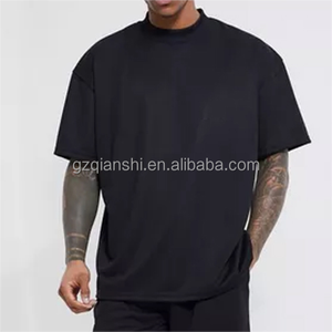 เสื้อยืดครอปทรงโอเวอร์ไซส์คุณภาพสูงสำหรับทุกเพศ สีดำ ผ้าคอตตอนเนื้อหนา ทรงบ็อกซี่ ไหล่ตก คอเต่า - Product Image 1