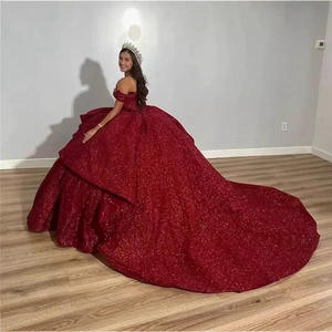 ชุดราตรีงาน Quinceanera สำหรับเด็กหญิงอายุ 15 ปี รุ่น LY-QD0027 กระโปรงทรงเจ้าหญิงแบบคอร์เซ็ท แต่งลูกไม้ระยิบระยับ ท่อนบนเปิดไหล่ ปักลายดอกไม้ - Product Image 2