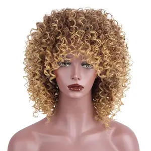 Parrucca sintetica di alta qualità crespo capelli corti capelli color bronzo giallo spaghetti istantanei linea parrucche per donne nere