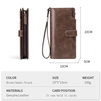 Cartera multifuncional de cuero genuino para hombre, billetera larga de diseñador de marca, billetera con cremallera