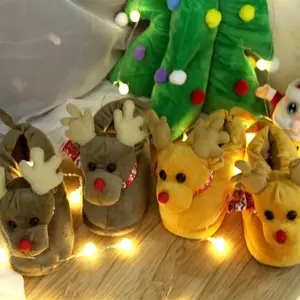 Рождественские пушистые тапочки с оленем, обувь для дома из пены с эффектом памяти, Уютные теплые домашние тапочки с меховой подкладкой