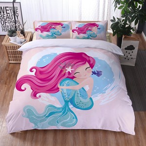 3D công chúa merman hoa mẫu microfiber Duvet cover Set siêu mềm 400TC có sẵn trong đôi/Vua đôi kích thước cho khách sạn - Product Image 6