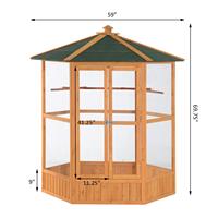 Grande cage à oiseaux hexagonale en bois gris clair avec toit couvert, volière extérieure
