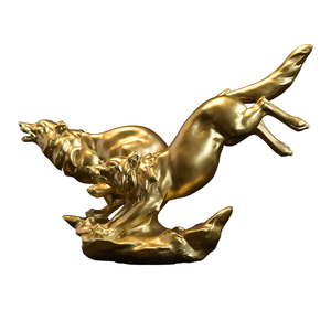 Scultura di Tigre Dorata in Stile Folk Americano, Figurina di Lupo in Resina, Ornamenti Artigianali per Decorazione Casa - Product Image 1