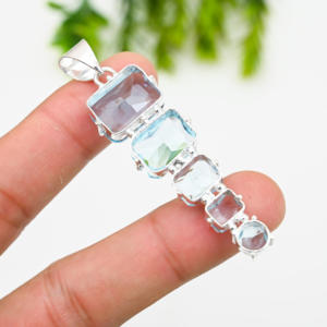 Diseñador azul Topacio piedra preciosa chapada en aspecto de plata de ley colgante hecho a mano joyería de moda regalo para mujer - Product Image 2