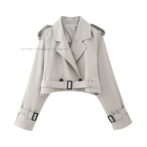 New With Belt Long Sleeve <b>Short</b> Women's Casual Trench Coat Fashion - Product Image 3