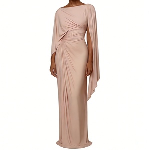 Abito da sera lungo da donna <span class=keywords><strong>con</strong></span> maniche a mantella drappeggiate e vita arricciata, ideale per invitati a matrimoni ed eventi formali - Sehe Fashion - Product Image 4