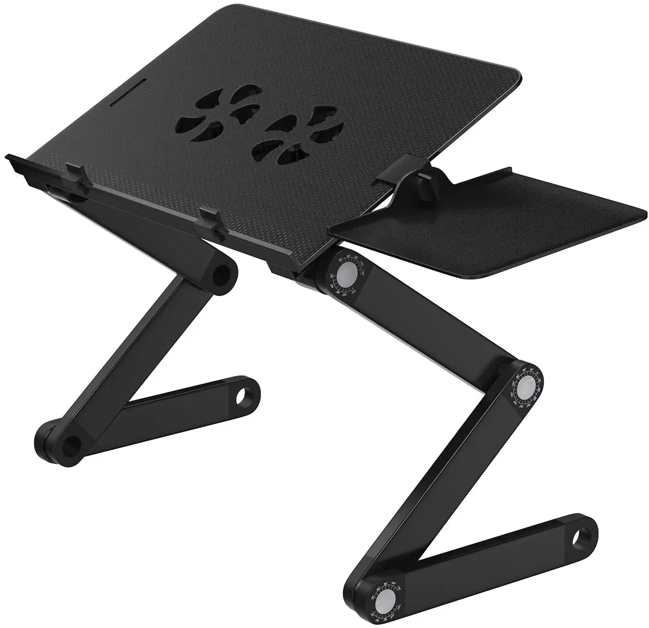 Office Aluminium Desk Height Adjustment Foldable Adjustable Black Laptop Stand With Mouse Board USB Cooling Fans