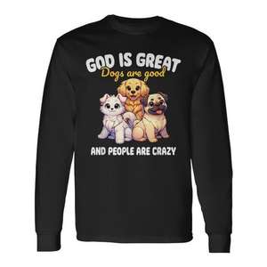 T-shirt à manches longues avec image graphique God Is Great Dogs Are Good, taille S - Product Image 2