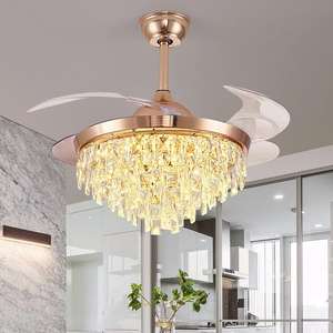 remote control Luxury Crystal Chandelier Hotel Modern Design Decorative <b>Ceiling</b> <b>Fans</b> with <b>Lights</b> - Product Image 4