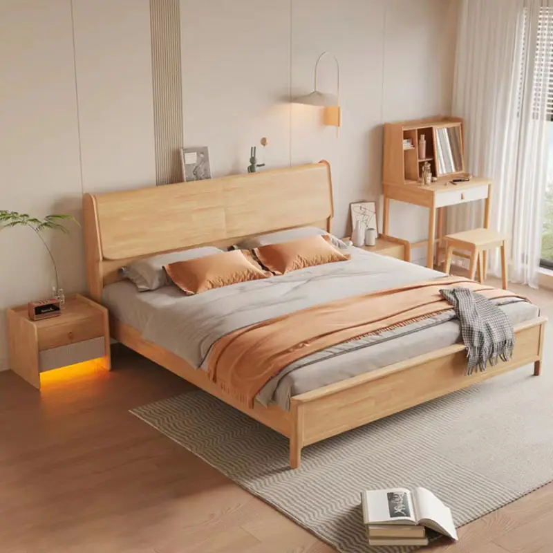 Nouveau produit lit de rangement moderne en bois massif 1.5 mètres lit double 1.8 mètres grand lit usine en gros