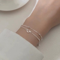 Bracelet double couche en argent sterling S925 pour femme, design de niche, élégant, léger, de luxe, avec perles rondes