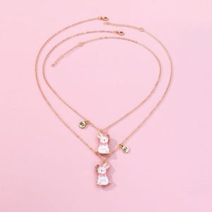 Kalung liontin hewan untuk sahabat, 2 buah/set kalung Magnet menarik kelinci <span class=keywords><strong>BFF</strong></span> Enamel, Kalung liontin hewan - Product Image 4