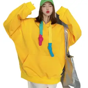 custom logo wholesale solid colored hoodie top loose sweatshirt long sleeve hoodie