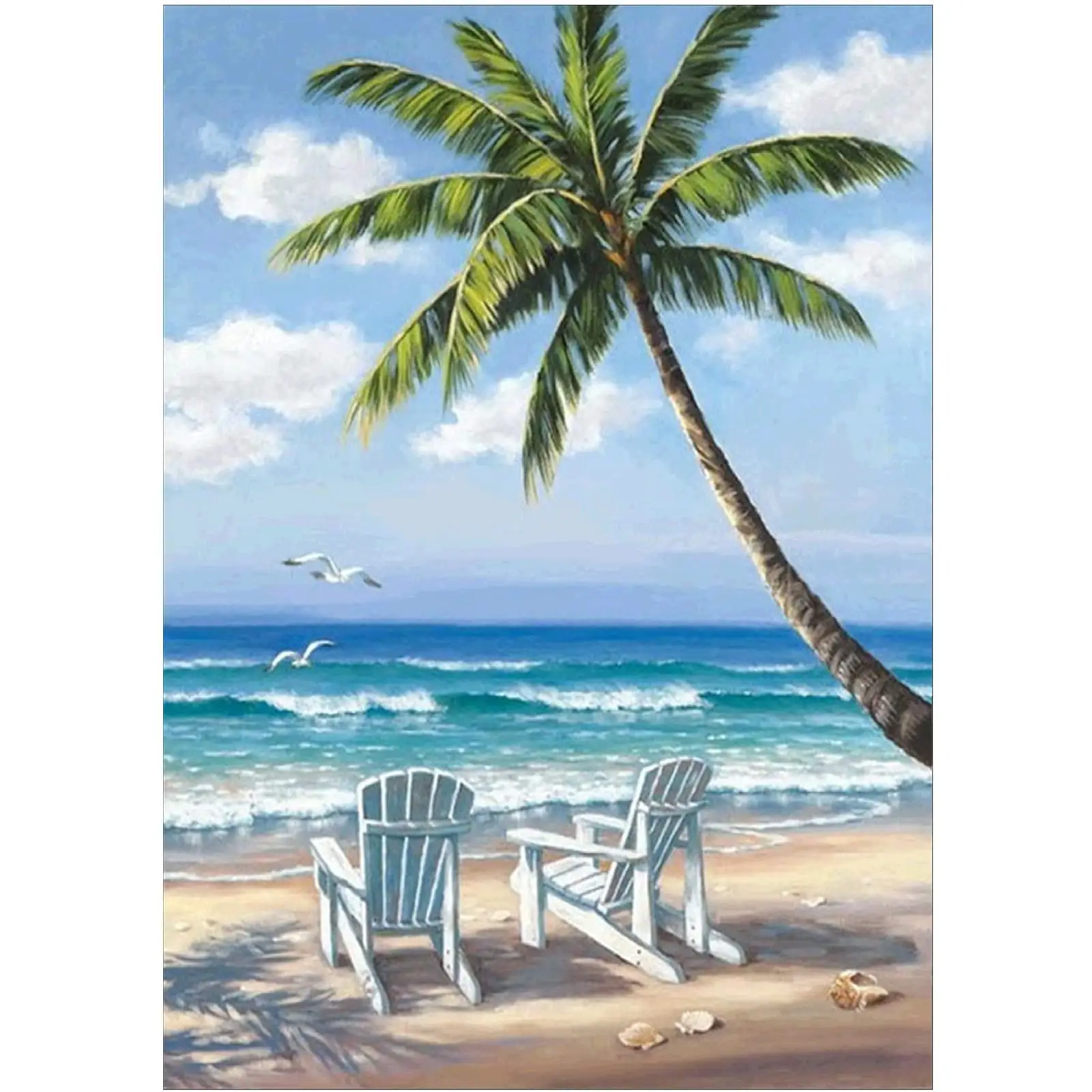 5D Beach Diamond Kits de Pintura para Adultos DIY Coconut Tree Large Diamond Art para Wall Decor Gift Relaxing