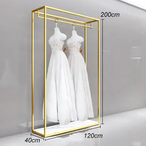 Dekorasi Toko Pengantin Rak Display Gaun Pernikahan Berdiri Emas Dekorasi untuk Ritel Toko Butik Furnitur