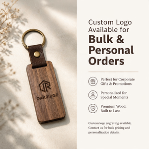 Premium Quality Rectangle Wooden Keychain Black Walnut and Beech Leather Encased <strong>Metal</strong> <strong>Keyring</strong> with Custom Logo - Product Image 6