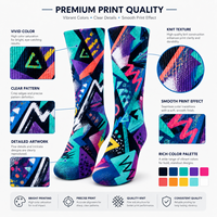 Chaussettes personnalisées imprimées en coton doux, motif OEM, couleur et illustration sur mesure pour équipes scolaires, clubs, promotion, mode, vente au détail, articles de mercerie