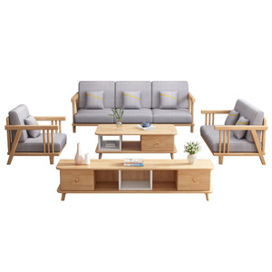 Nordic Solid Wood <b>Sofa</b> Set L-Shaped Natural Wood Color Storage Living Room Furniture - Product Image 5