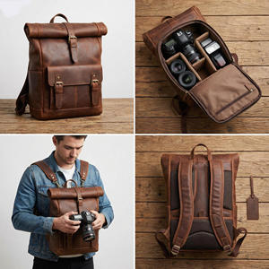 תיק צילום מרופד מעור אמיתי חום איכותי בהתאמה אישית של היצרן, תיק גב מגן לצילום - Product Image 2